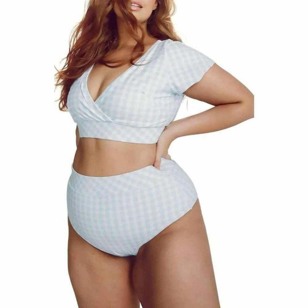 Alpine Butterfly Lover High Waisted Blue Check Patterned Bikini Bottom size 1X
